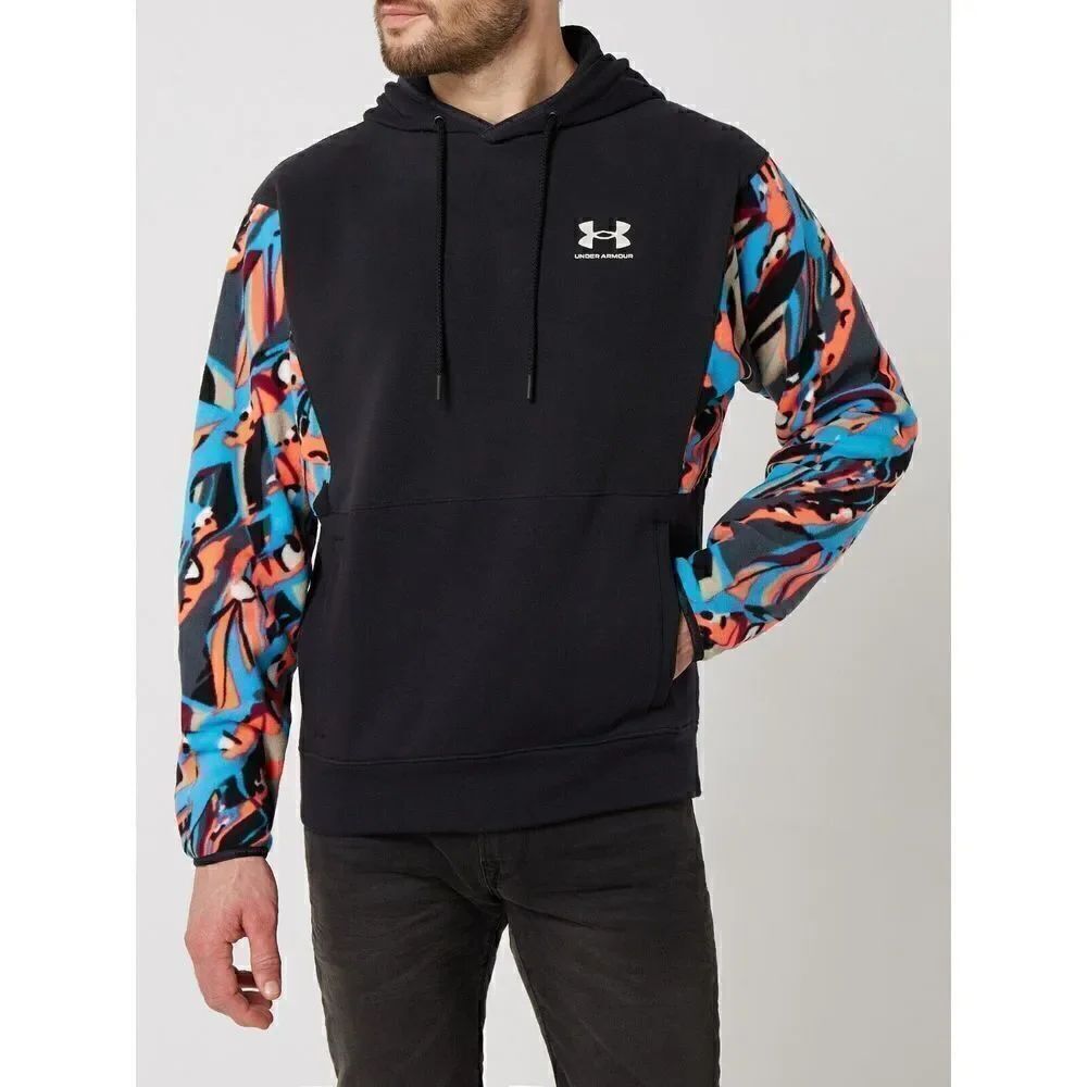 Under Armour Loose Fit Hoodie Aus Fleece Men's Size Medium Black Multicolor